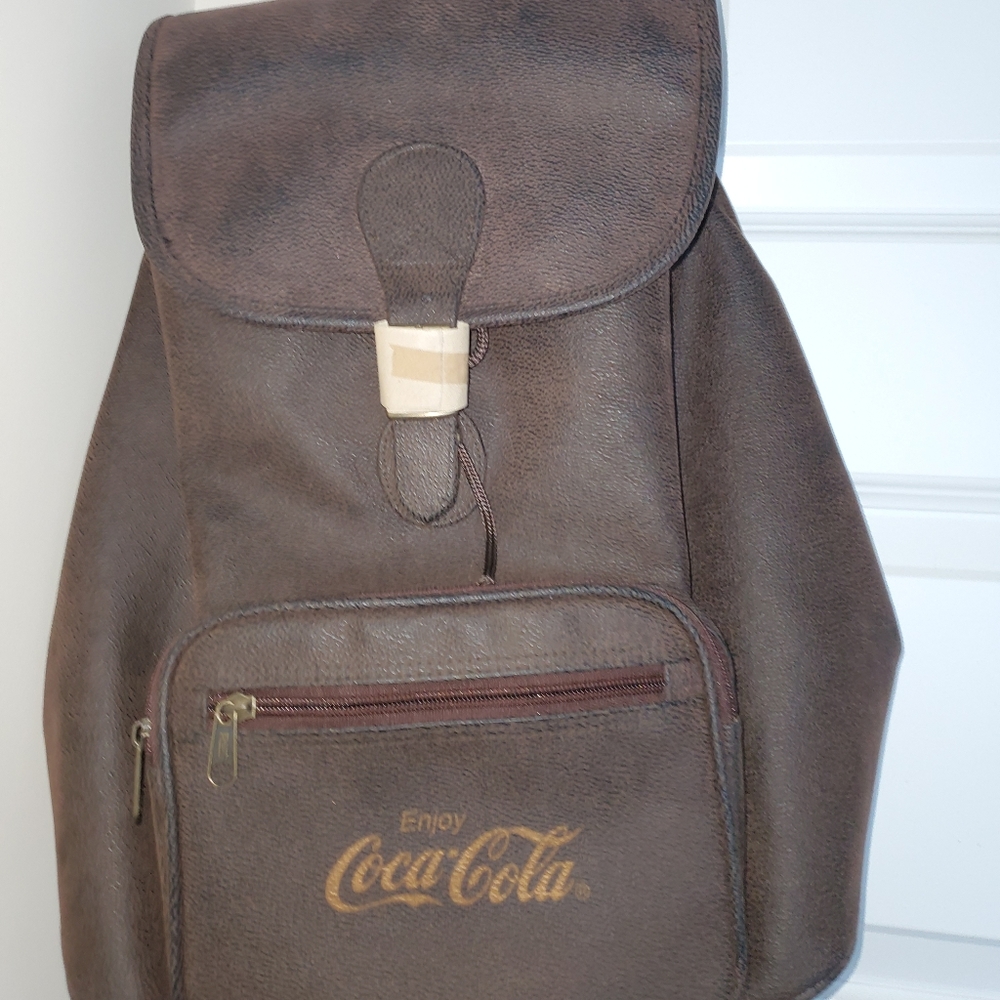 New Men's Coca-Cola Brown leather backpack - Picture 2 of 4